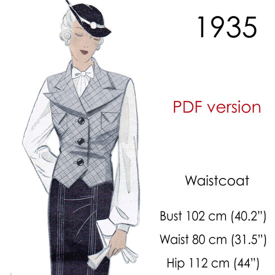 1935 Waistcoat.  Bust 102 cm (40"). PDF pattern.